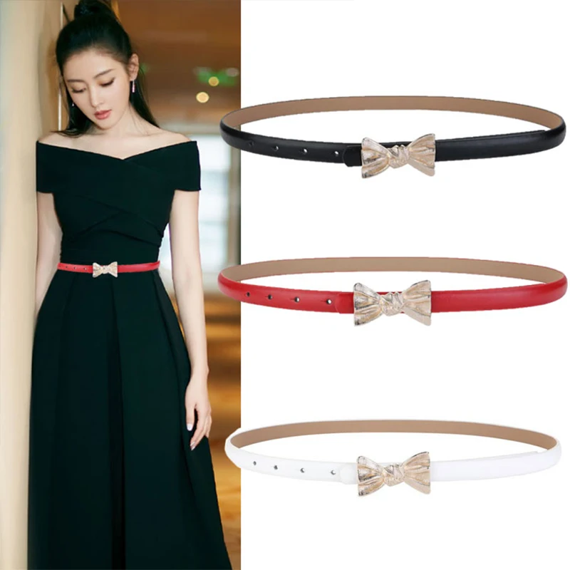 

Women's Stylish Bowknot Buckle Thin Patent Leather Waist Belt For Dress Simple Thin Belt Chain Skirt Slim Decorative