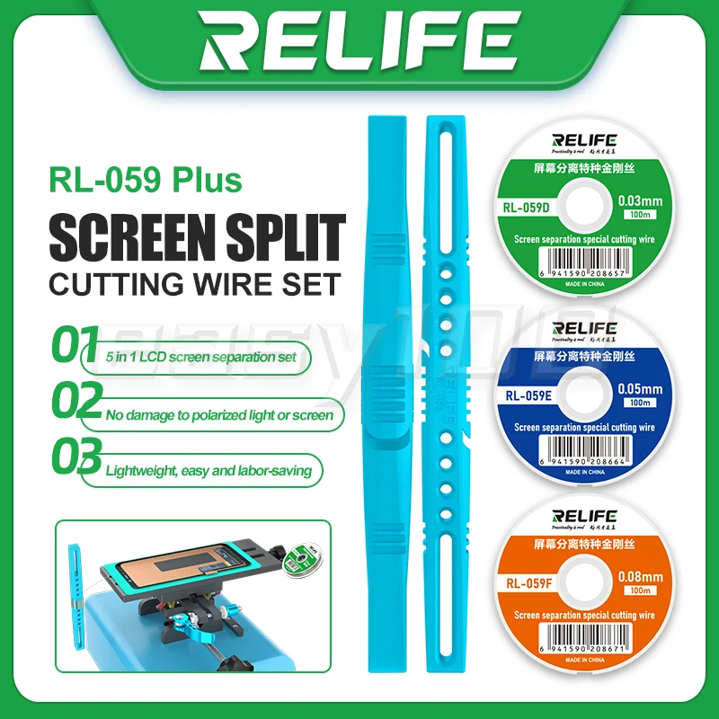 RELIFE RL-059 Plus 5 in 1 High Hardness Anti-rust LCD Screen Separation Cutting Line Wire 0.03/0.05/0.08mm For Phone Repair Tool
RELIFE RL-059 Plus 5 in 1 High Hardness Anti-rust LCD Screen Separation Cutting Line Wire 0.03/0.05/0.08mm For Phone Repair Tool