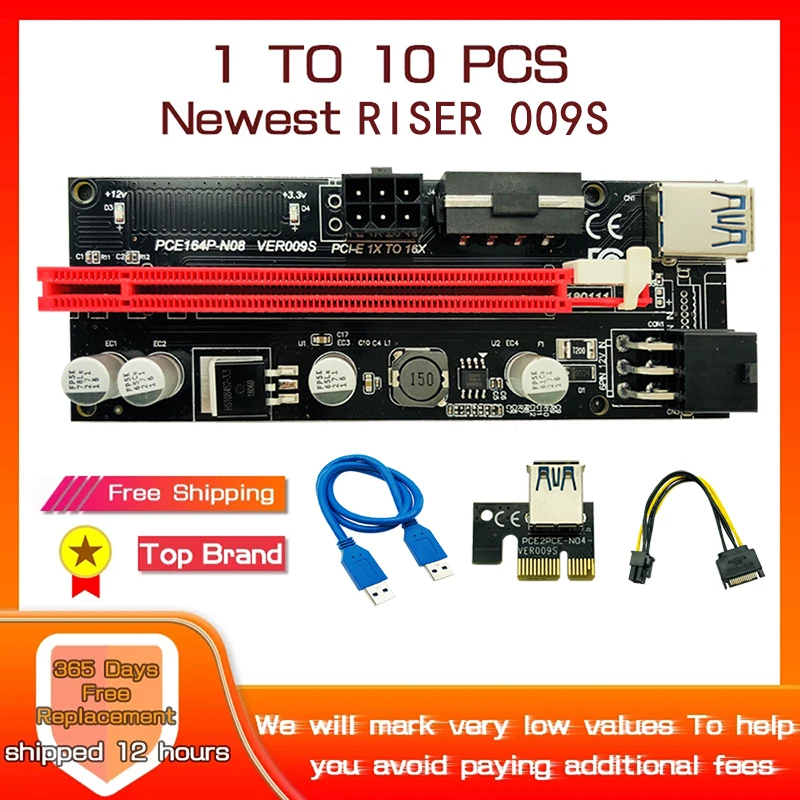 1-10 шт. подъемник 009s красный PCI Express X1 до X16 расширитель 60 см PCIE карта 4 контакта 6 контактов SATA питание LED для видеокарты Биткоин Майнер