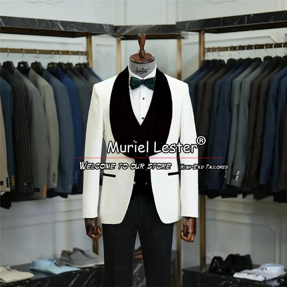 Роскошные зеленые свадебные костюмы для мужчин, жаккардовый пиджак и брюки, комплект из 3 предметов, мужские Модные смокинги для жениха, облегающая Банкетная одежда 
Роскошные зеленые свадебные костюмы для мужчин, жаккардовый пиджак и брюки, комплект из 3 предметов, мужские Модные смокинги для жениха, облегающая Банкетная одежда