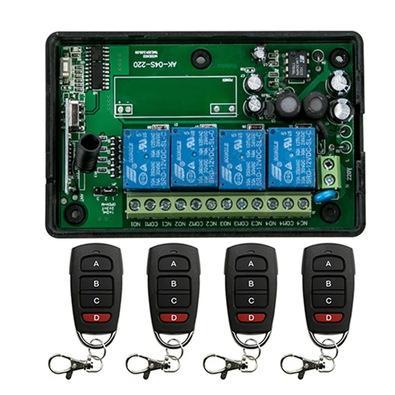 AC85v~250V 110V 230V 4CH RF Wireless Remote Control Relay Switch Security System Garage Doors Gate Electric Doors lamp/ window
AC85v~250V 110V 230V 4CH RF Wireless Remote Control Relay Switch Security System Garage Doors Gate Electric Doors lamp/ window