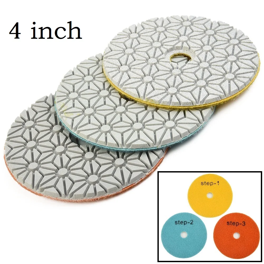 3Pcs 4inch Diamond Polishing Pad Dry/wet 3 Step Cleaning Pads For Granite Stone Concrete Marble Buffing Grinding Wheel Tools
3Pcs 4inch Diamond Polishing Pad Dry/wet 3 Step Cleaning Pads For Granite Stone Concrete Marble Buffing Grinding Wheel Tools
