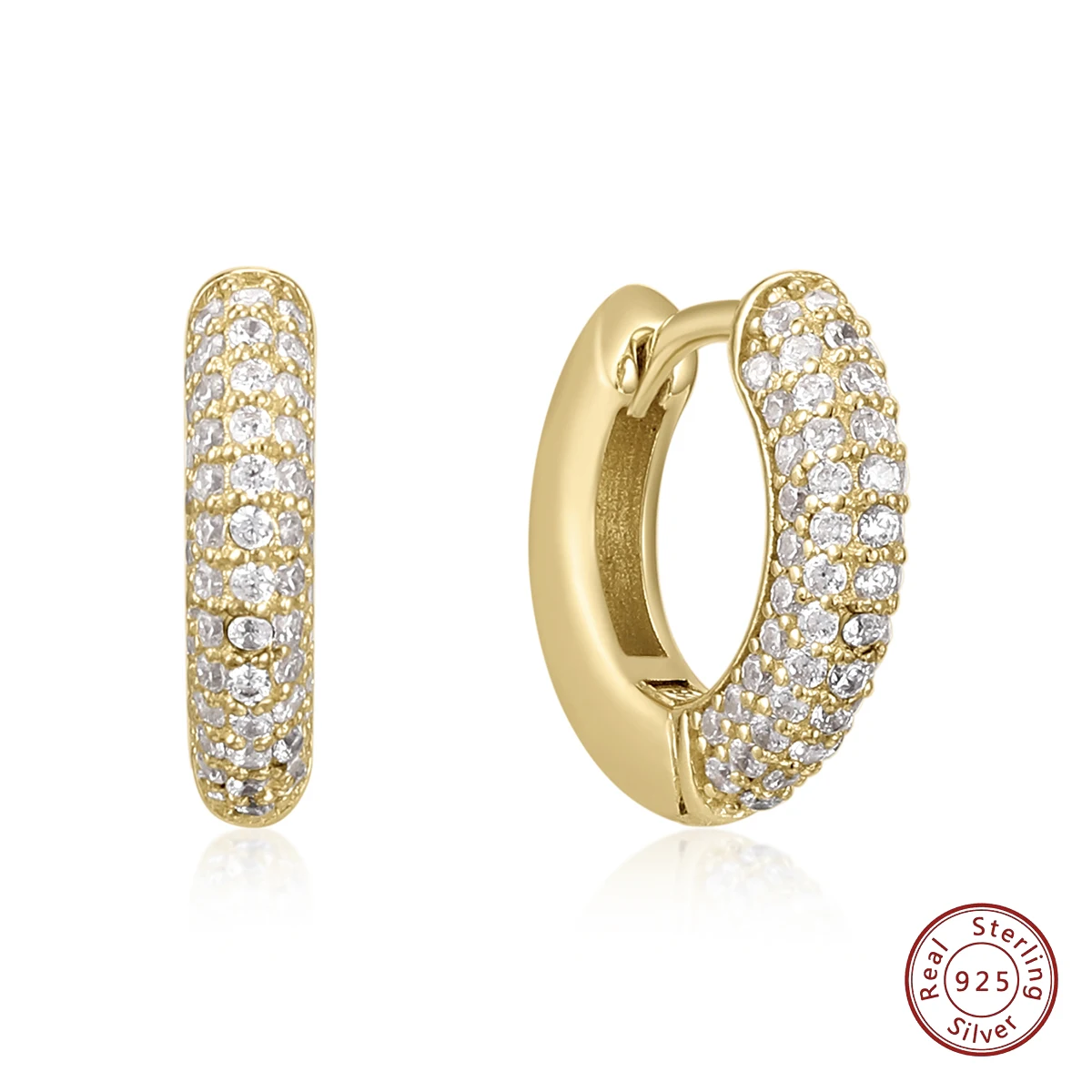 

Fine Jewellery Sparkling 14k Gold Plated 925 Sterling Silver Micro Pave Zircon Glimmer Hoop Huggie Circle Earrings For Women