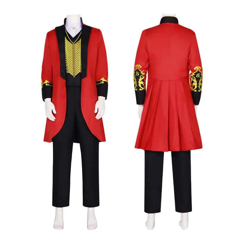 

The Greatest Showman Cosplay Barnum's Same Tuxedo Red Embroidered Vest Coat Shirt Trousers Halloween Party Men's Costume