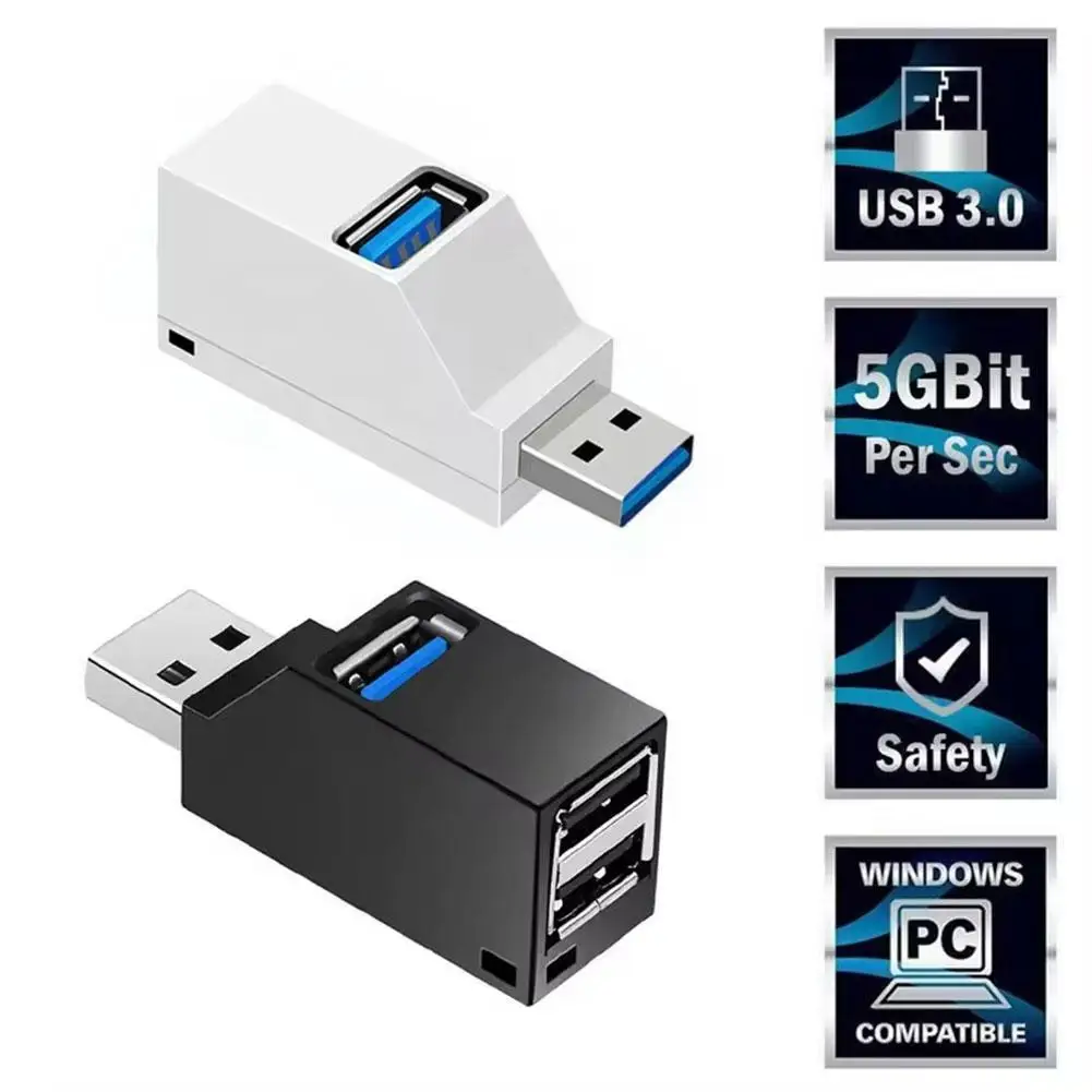 

USB 3.0 HUB Adapter Extender Mini Splitter Box 1 to 3 Ports High Speed USB 2.0 For PC Laptop U Disk Card Reader