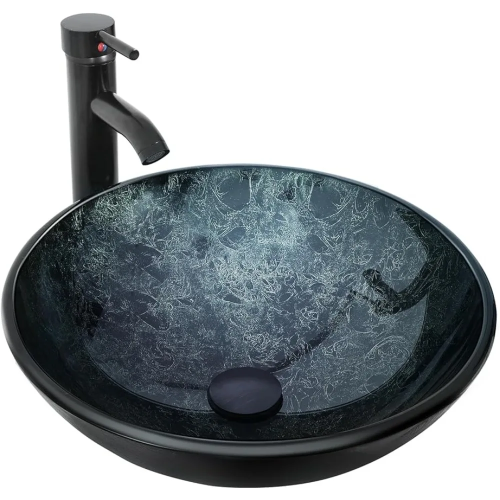 

Washhand Stand Bowl Sink for Bathroom With Faucet Dark Green Glass Sink With Pop Up Drain Set Simple Wash Basin Washbasins Items