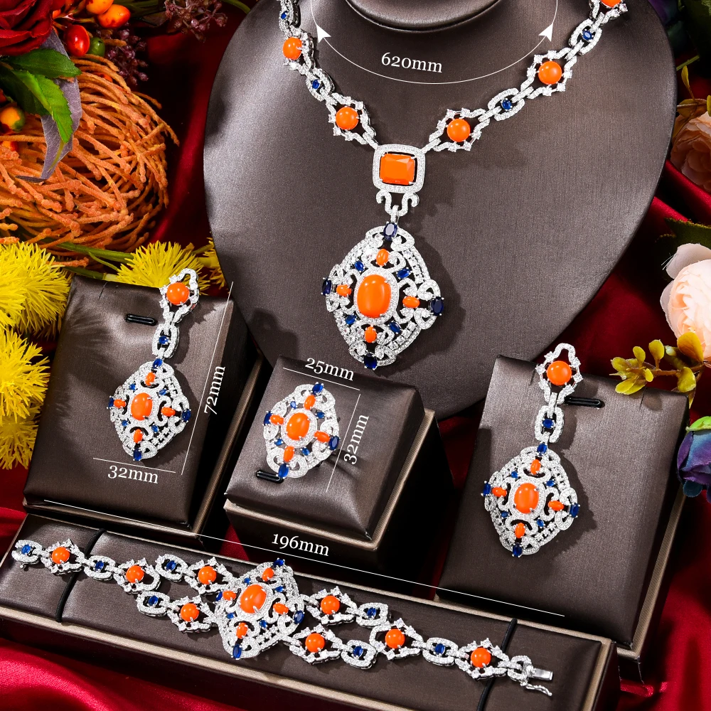 

GODKI New Fashion Turquoise UAE Dubai Bridal Jewelry Set For Women Wedding Party Nigerian African Necklace Earring Set