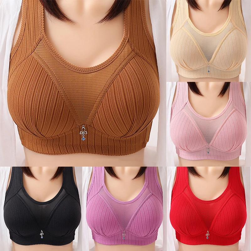 

Push Up Women Bra Plus Size Bras Seamless Cotton Bralette Thin Cup Breathable Wireless Underwear Elderly Mother Brassiere Gather