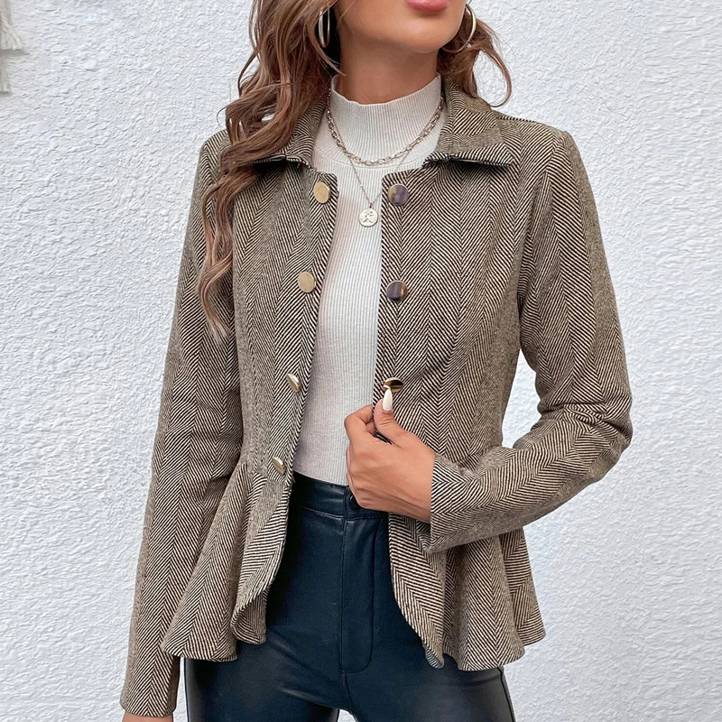 Elegant Turn-down Collar Slim Fit Short Coat Autumn Spring Long Sleeve Single-breasted Blazer Fashion Ruffle Hem Outwear Jackets
Elegant Turn-down Collar Slim Fit Short Coat Autumn Spring Long Sleeve Single-breasted Blazer Fashion Ruffle Hem Outwear Jackets