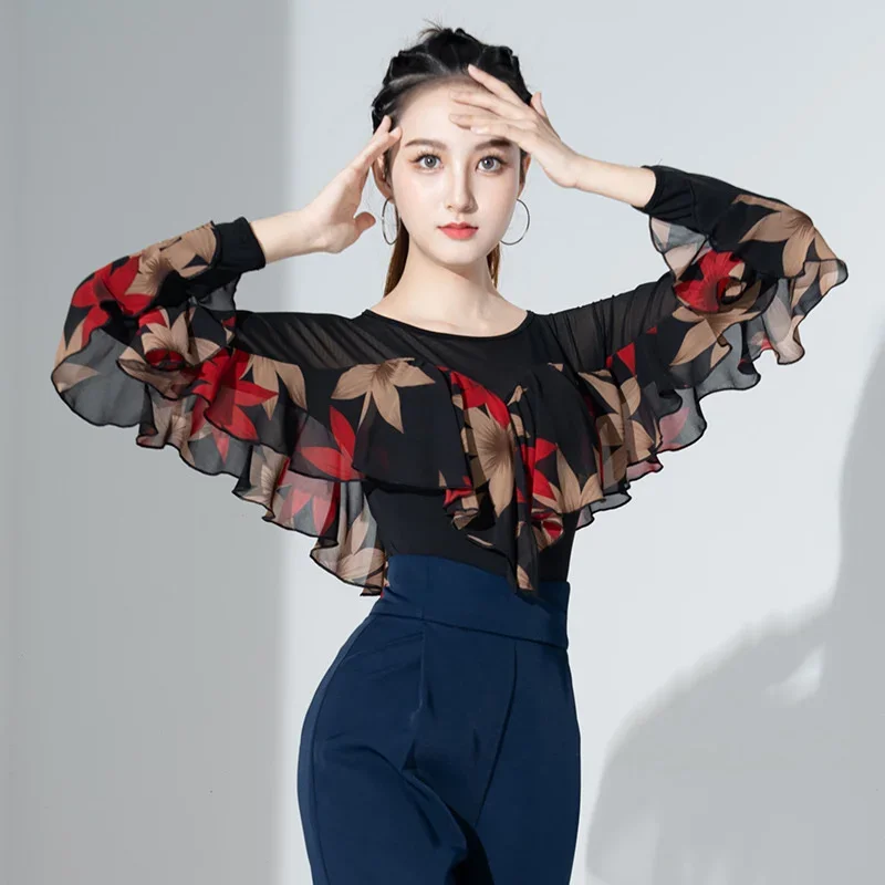 NEW Adult Women Ballroom Costume Modern Latin Dance Top Chest Pad Long-sleeved Chiffon Lady Sexy Mesh Fabric Dancewear
NEW Adult Women Ballroom Costume Modern Latin Dance Top Chest Pad Long-sleeved Chiffon Lady Sexy Mesh Fabric Dancewear