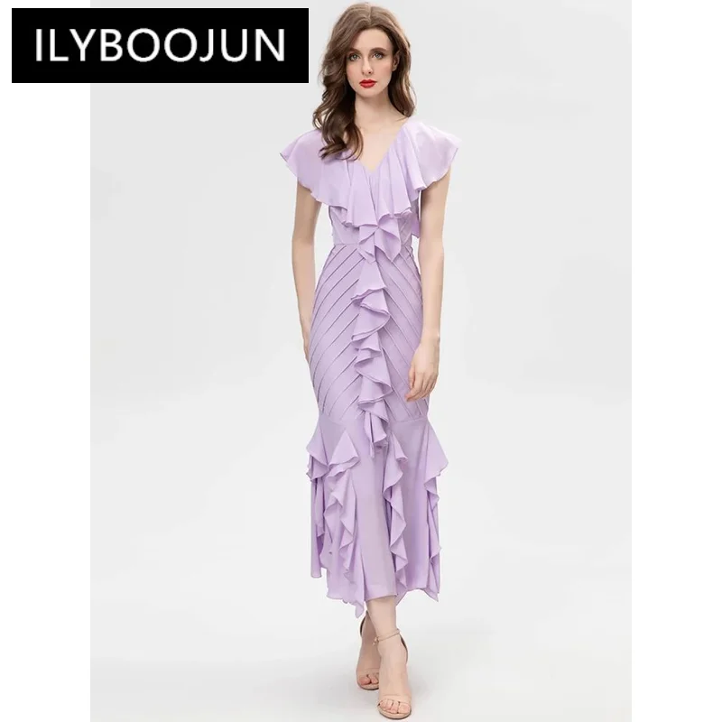 Модное дизайнерское весеннее платье ILYBOOJUN с юбкой-годе, женское Элегантное Длинное Платье с V-образным вырезом, рукавом-бабочкой, складками и оборками, с высокой талией
Модное дизайнерское весеннее платье ILYBOOJUN с юбкой-годе, женское Элегантное Длинное Платье с V-образным вырезом, рукавом-бабочкой, складками и оборками, с высокой талией