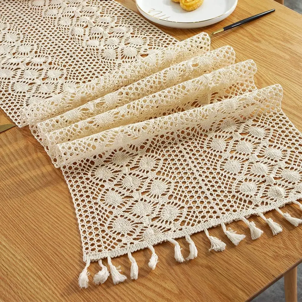 Beige Crochet Table Runner - Vintage Boho with Tassels 3 S45a3dd50ca1f48e98ca0605c01c2aa9dp