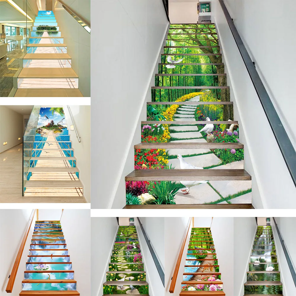 

Self-adhesive Staircase Sticker Landscape Stair Floor Stickers Natural Scenery Waterproof Removable Stairway Decoracion Decals