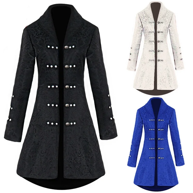 

Vintage Steampunk Gothic Style Cotton Jacket Rivet Tuxedo Coat For Women Brocade Jacquard Slim Dovetail Coat Top Lady Black