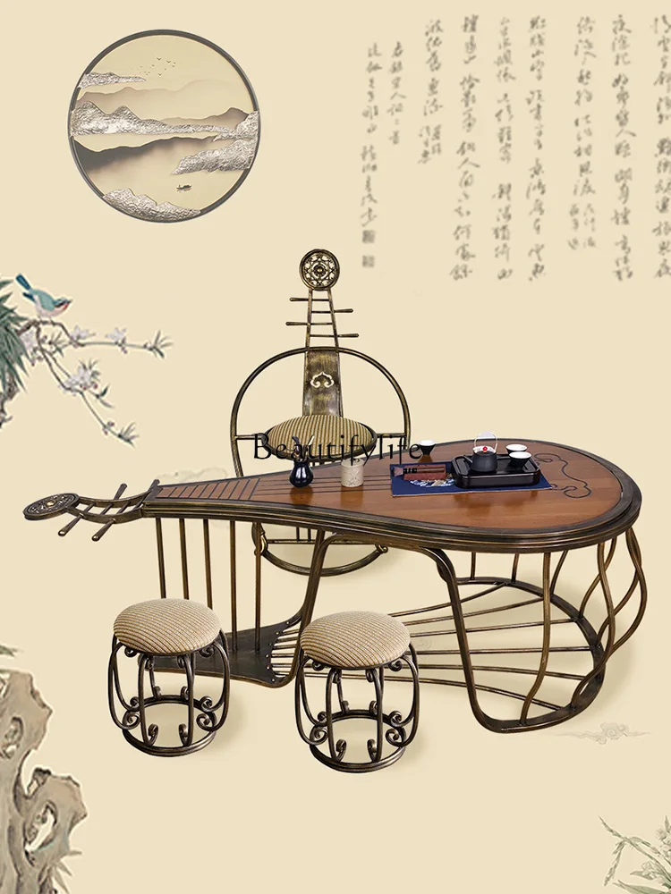 

Китайский журнальный столик Zen, креативный кованый железный чайный столик из массива дерева, ретро мебель, чайный столик для балкона