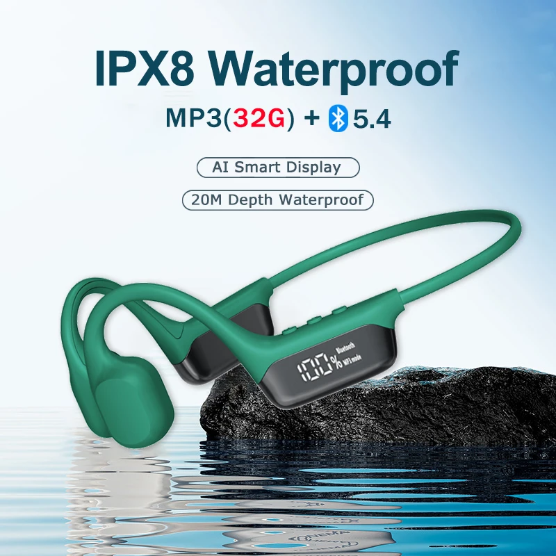 

Bone Conduction Earphones IPX8 Waterproof Headset for Swimming Bluetooth 5.4 Wireless Sport Headphones MP3 32G RAM Hifi Stereo