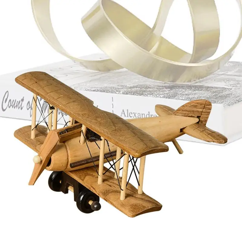 

Retro Wooden Plane Wood Aircraft Model Portable Wood Desktop Airplane Model Aircraft Handicraft Model For Adults Boys Girls