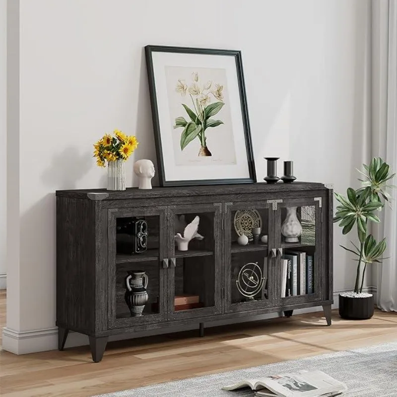 Farmhouse Sideboard Buffet Cabinet with Glass Doors, 63" Industrial Wood Sideboard with Adjustable Shelves, Console Table for Ki
Farmhouse Sideboard Buffet Cabinet with Glass Doors, 63" Industrial Wood Sideboard with Adjustable Shelves, Console Table for Ki