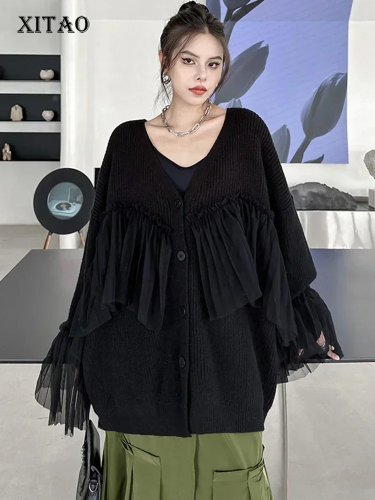 XITAO V-neck Knitting Sweaters Full Sleeve Turn Down Collar Fashion Patchwork Mesh Loose Casual Autumn Women Sweaters DMJ2984
XITAO V-neck Knitting Sweaters Full Sleeve Turn Down Collar Fashion Patchwork Mesh Loose Casual Autumn Women Sweaters DMJ2984