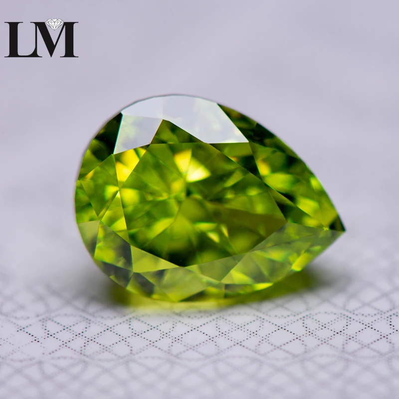 

Cubic Zirconia Synthetic Gemstone 5A Grade Quality Apple Green Color Pear Shape 4k Crushed Ice Cut Loose Lab CZ Stones Jewelry