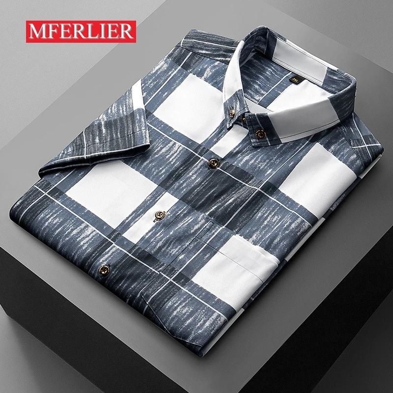 145KG Plus Size Summer Plaid Shirt Short-sleeve Loose Shirt Thin Gray Blue 5XL 6XL 8XL
145KG Plus Size Summer Plaid Shirt Short-sleeve Loose Shirt Thin Gray Blue 5XL 6XL 8XL