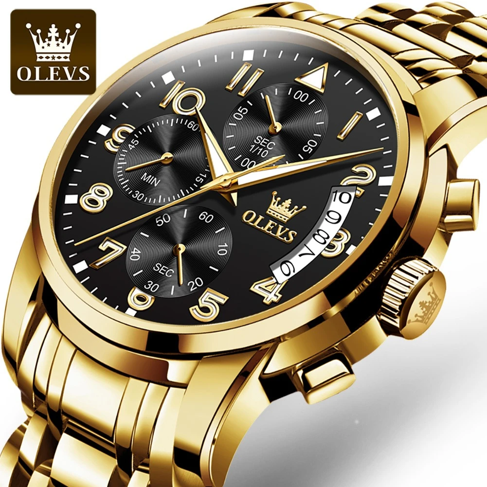 

OLEVS 2879 Sport Quartz Watch Gift Stainless Steel Watchband Round-dial Chronograph Calendar Luminous Small second