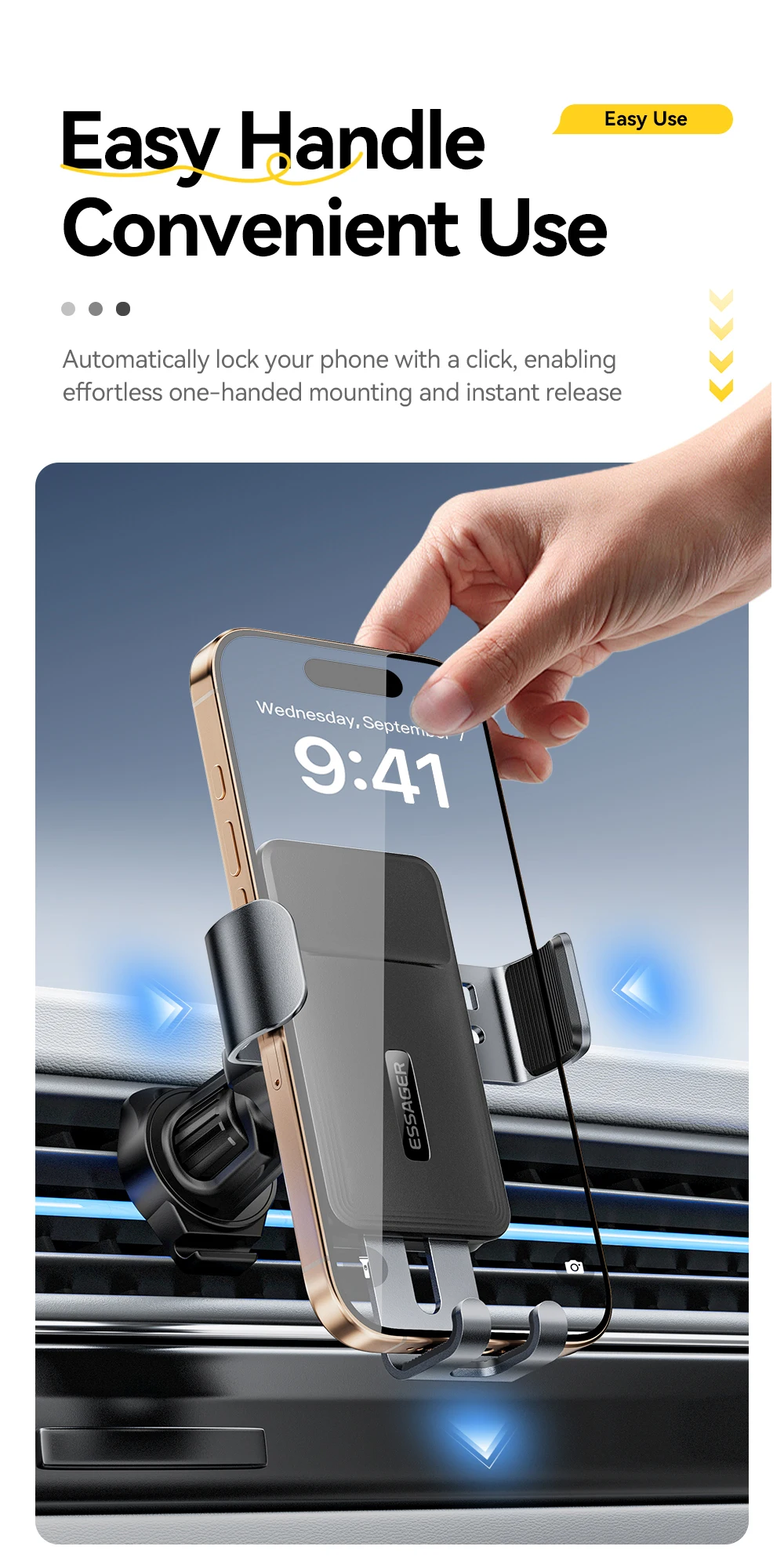Essager Gravity Car Phone Holder Air Vent Clip Mount Mobilephone Stand For 4.7-6.5 Inch Phone For iPhone 16 15 14 13 Pro Xiaomi Essager Gravity Car Phone Holder Air Vent Clip Mount Mobilephone Stand For 4.7-6.5 Inch Phone For iPhone 16 15 14 13 Pro Xiaomi