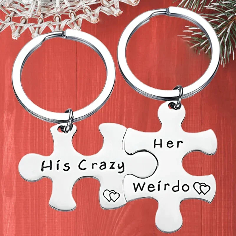 

Metal Couple Puzzle Keychain Pendant Valentine's Day Gift Boyfriend Girlfriend Husband Wife Gift Key Chain His Crazy Her Weirdo