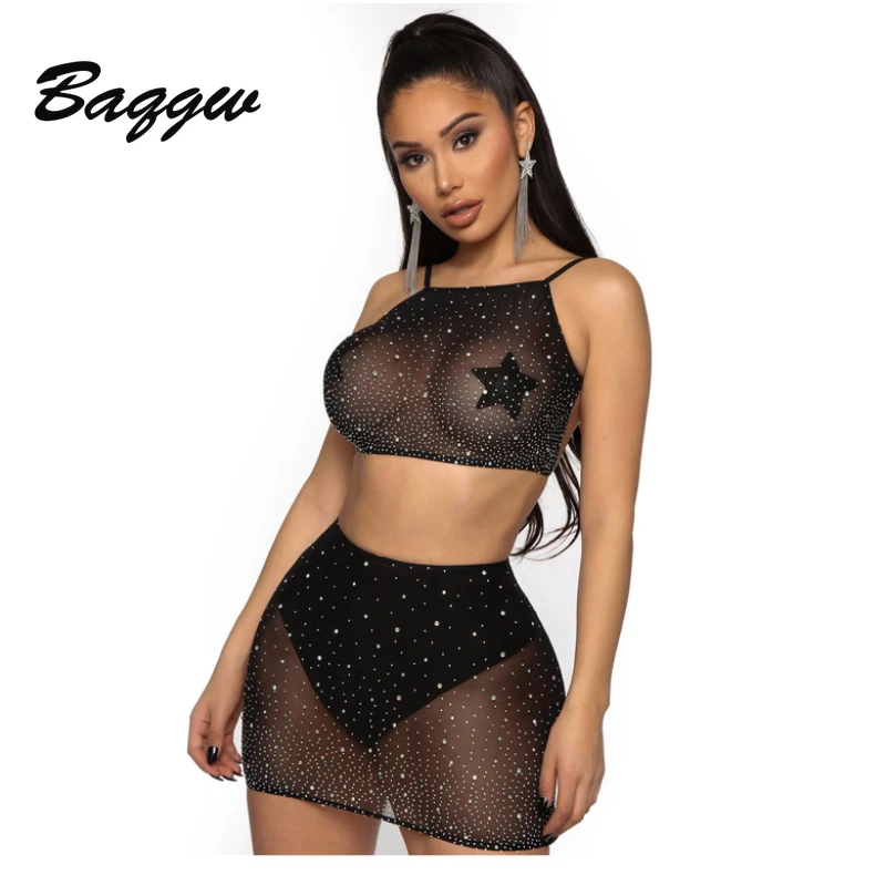 Sexy See Through Rhinestone Women Lingerie Top + Skirt 2 Piece Sets Sheer Stretch Backless Drawstring Erotic Seduction Nightclub
Sexy See Through Rhinestone Women Lingerie Top + Skirt 2 Piece Sets Sheer Stretch Backless Drawstring Erotic Seduction Nightclub
