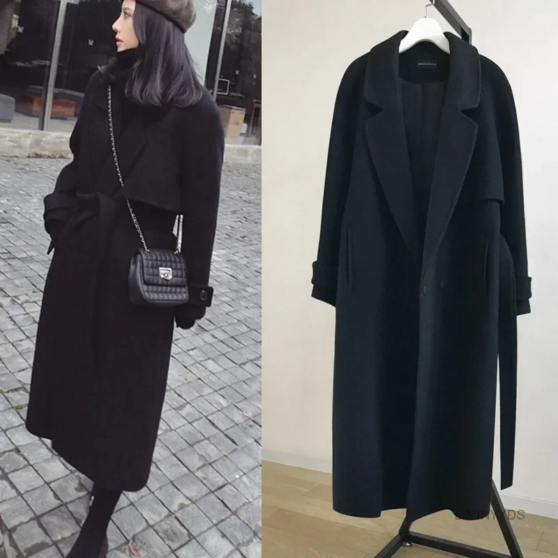 

QNPQYX Spring Women Wool Blends Trench Coat Elegant Outerwear Casual Loose Cardigan Female Cashmere Overcoat Korean Version