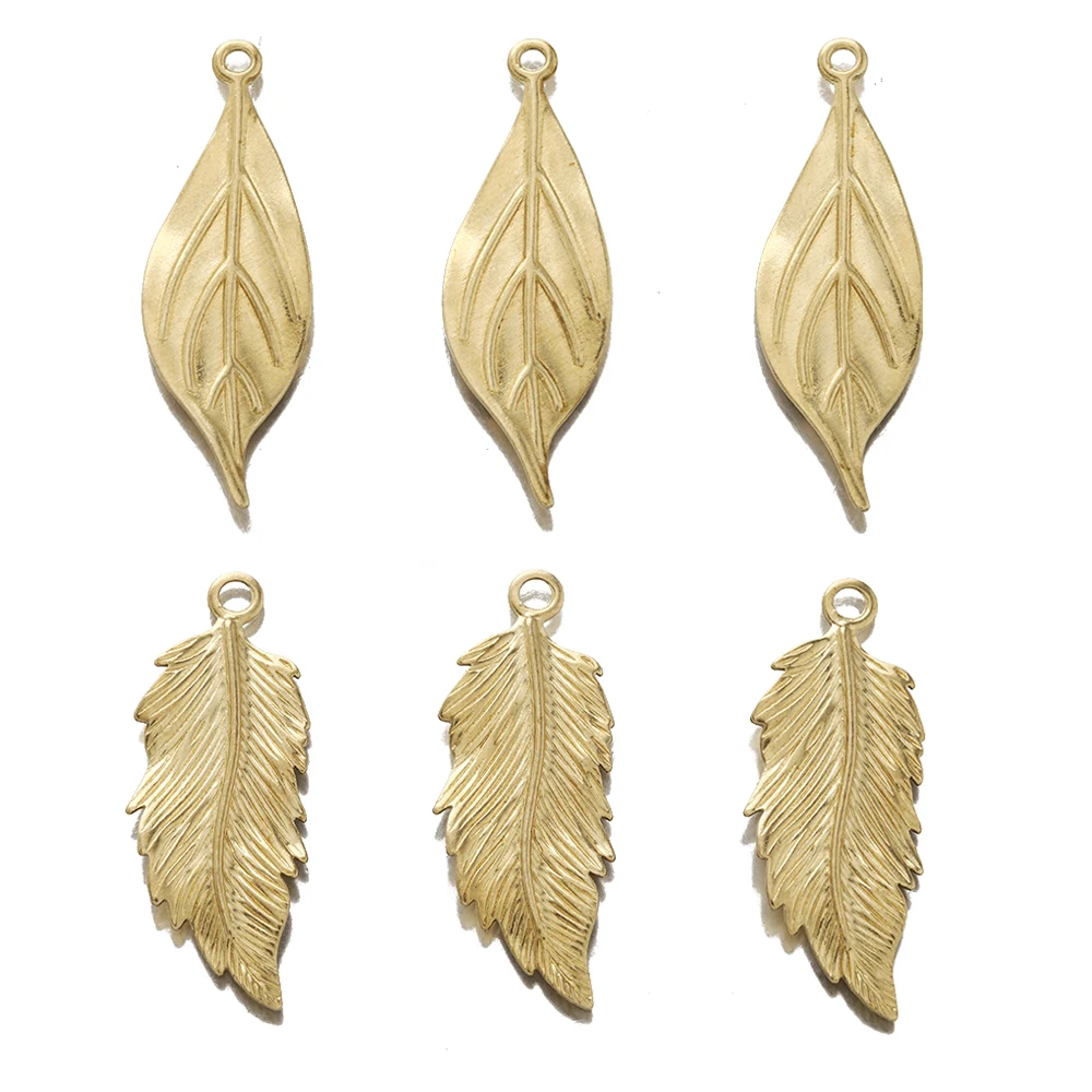 

10Pcs Raw Brass Leaf Charm Tree Leaves Feather Charms Pendant for DIY Earrings Pendant Necklace Bracelet Jewelry Making Findings