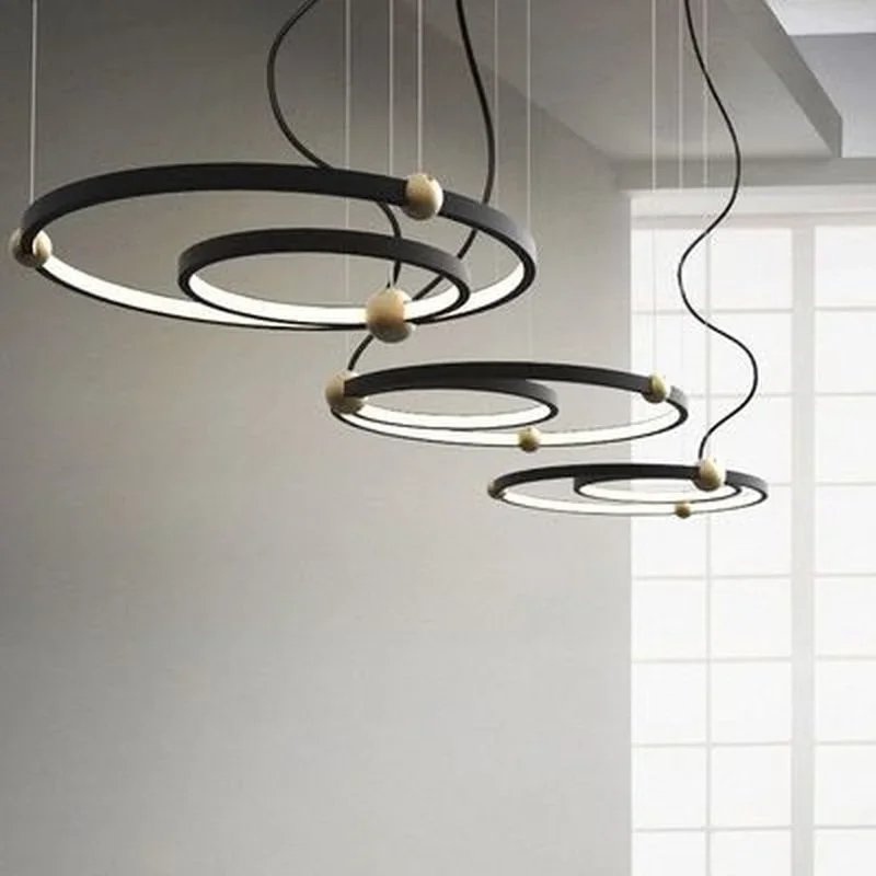 

Fashion Indoor Lighting Modern LED Pendant Lamp Rings Suspension Luminaire Black New Light Fixture Home Art Deco Hanging Lights