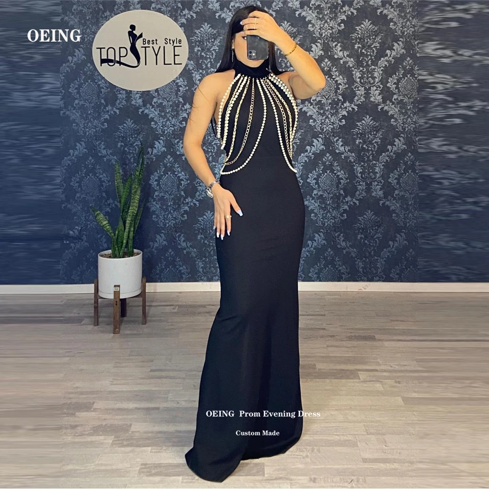OEING High Neck Black Mermaid Evening Dresses Pearls Floor Length Arabic Women Formal Prom Dress Back Split Abendkleider
OEING High Neck Black Mermaid Evening Dresses Pearls Floor Length Arabic Women Formal Prom Dress Back Split Abendkleider