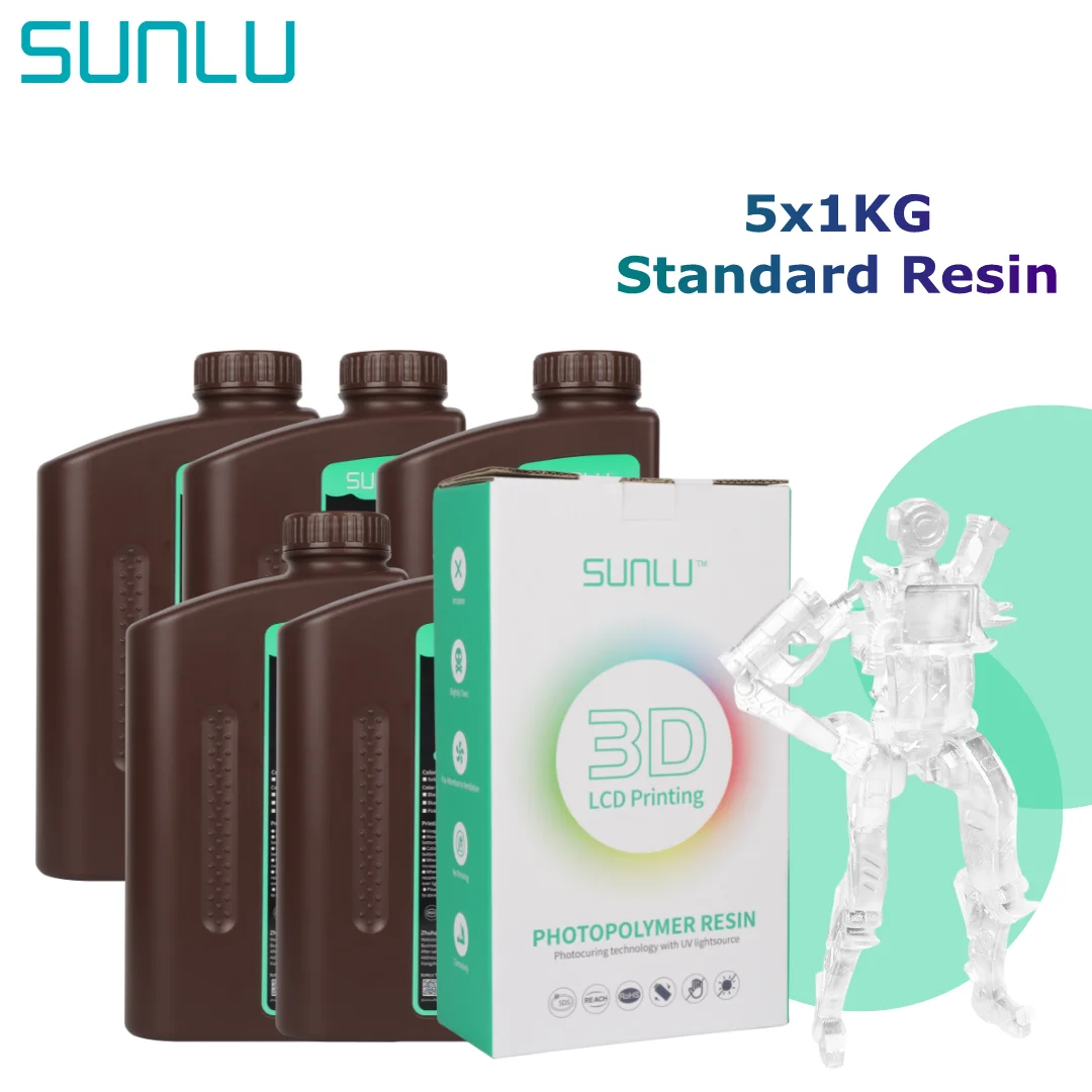 SUNLU Photopolymer Standard Rigid UV Resin 405nm Multicolor 1X5 KG Low Odor Fast Curing Easy To Mold for Most LCD Resin Printer
SUNLU Photopolymer Standard Rigid UV Resin 405nm Multicolor 1X5 KG Low Odor Fast Curing Easy To Mold for Most LCD Resin Printer