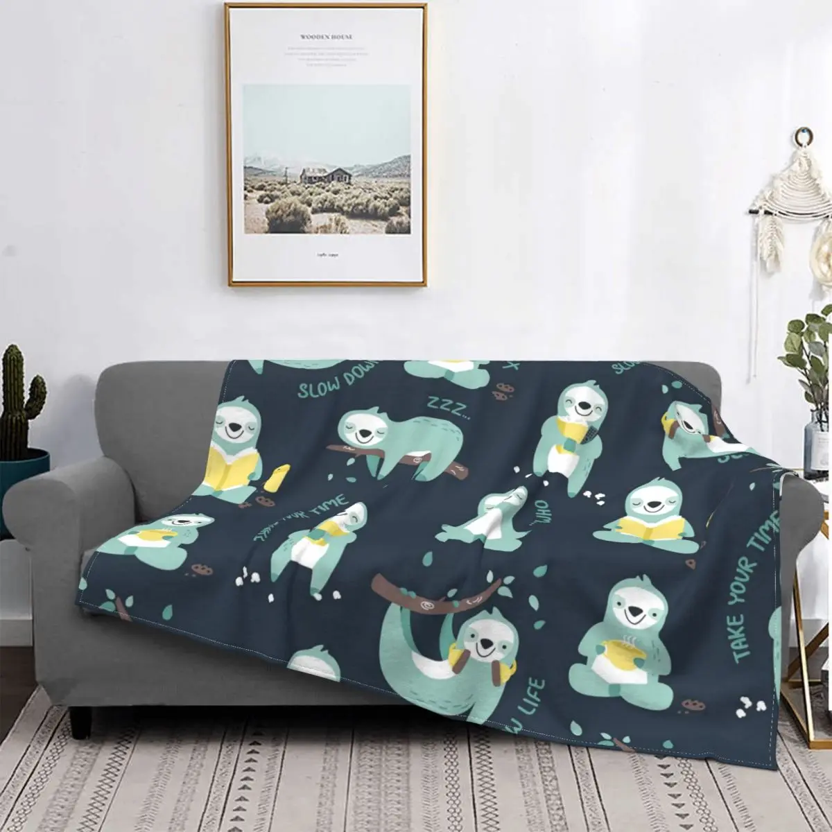 

Sloth Pattern Blanket Fleece Decoration Funny Cute Animal Multifunction Soft Throw Blankets for Sofa Office Quilt