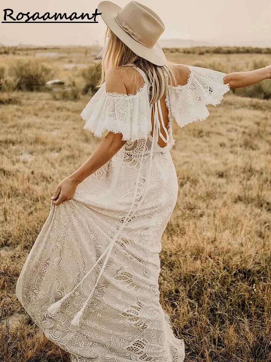 Bohemian Backless Ruffles Lace A-line Wedding Dresses V-Neck Spaghetti Straps Bridal Gowns Robe De Mariée
Bohemian Backless Ruffles Lace A-line Wedding Dresses V-Neck Spaghetti Straps Bridal Gowns Robe De Mariée