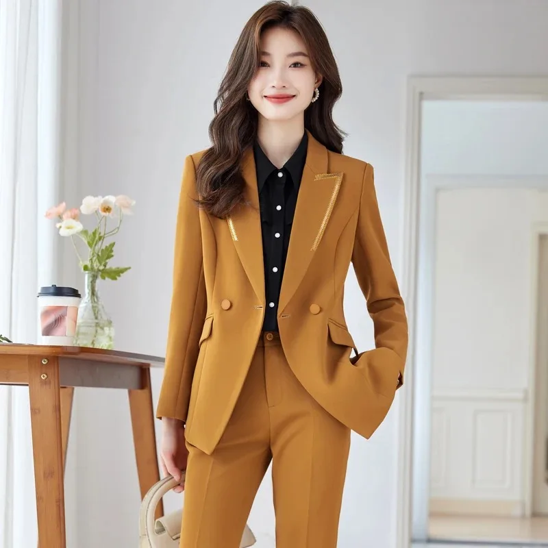 

Insozkdg Autumn Commuter Solid Color Waist Wrapped Blazer Wide Leg Pants Office Set Vintage Casual Suit Coat Pants Two Piece Set