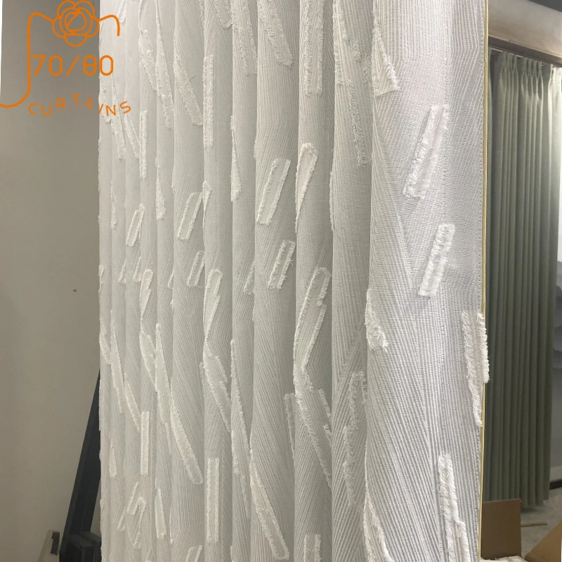 

Luxury White Three-dimensional Jacquard Thickened Chenille Blackout Curtains for Living Room Bedroom French Window Customized