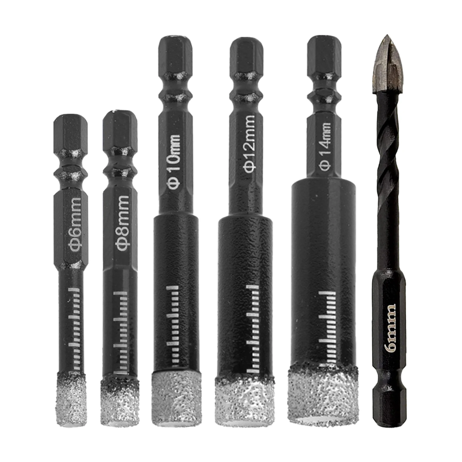 Tile Drill Set 6/8/10/12/14mm Diamond Drill With 6 Mm Carbide Drill For Dry Drilling In Hard Tile Hole Drill Power Tool Parts
Tile Drill Set 6/8/10/12/14mm Diamond Drill With 6 Mm Carbide Drill For Dry Drilling In Hard Tile Hole Drill Power Tool Parts