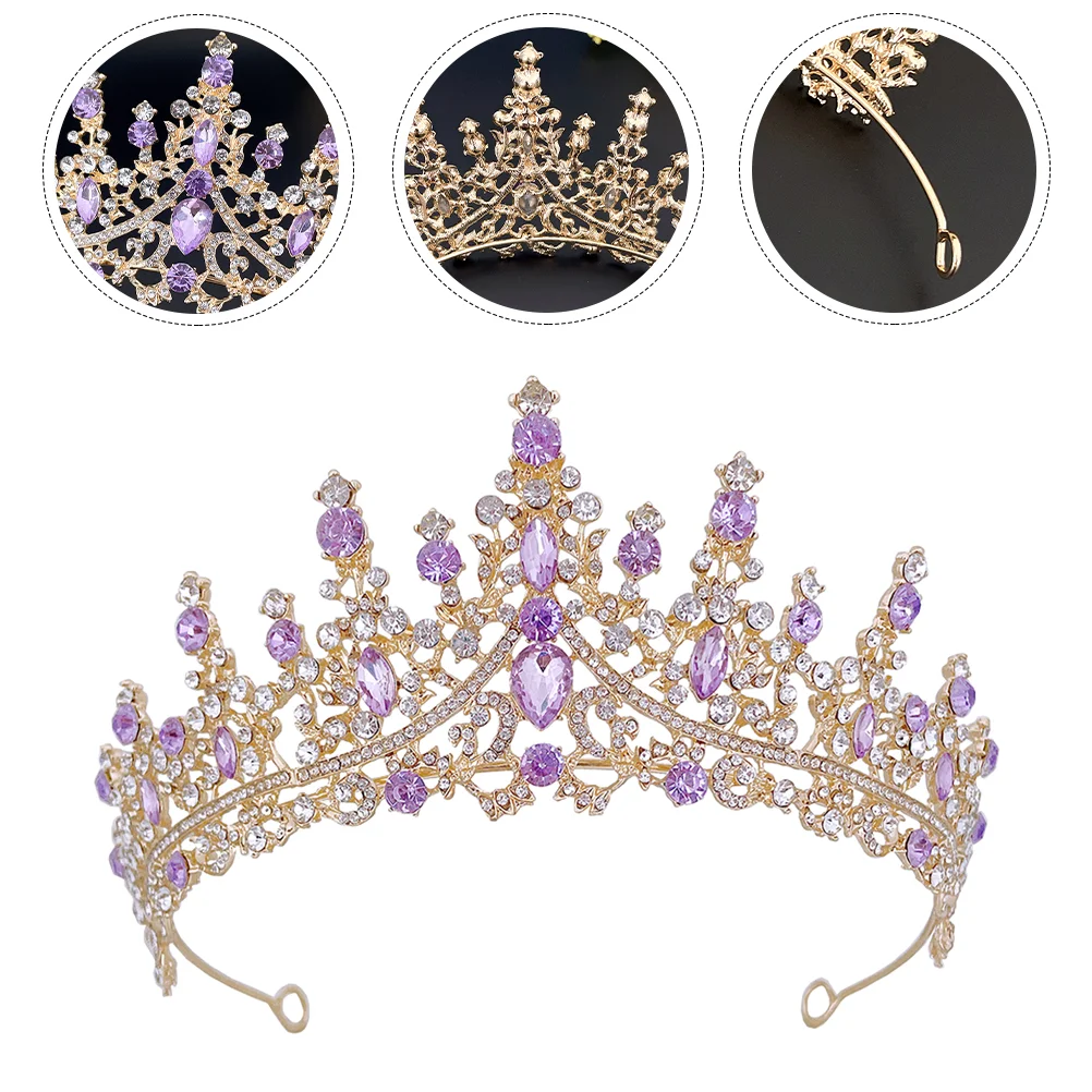 

Purple Crystal Crown Women Tiara for Girls Bridal Headpiece Delicate Tiaras Rhinestone Wedding Headband Miss