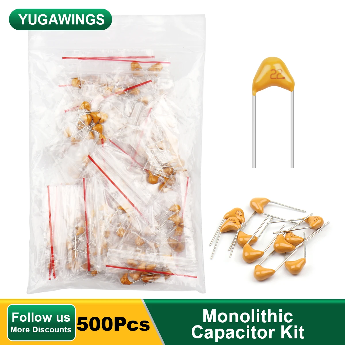 

180/500Pcs Monolithic Capacitor Kit Multilayer Ceramic Capacitors Assorted Set 0.47UF 1UF 0.01UF 10UF 0.33UF 0.22UF 2.2UF 0.033U