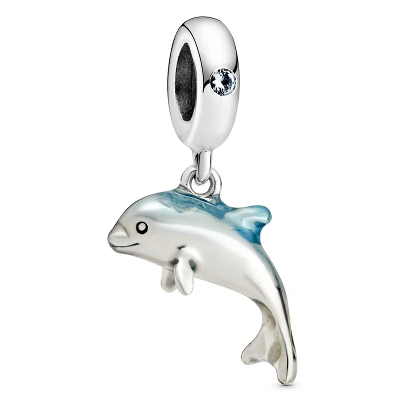 

Authentic 925 Sterling Silver Moments Shimmering Dolphin With Crystal Dangle Charm Bead Fit Pandora Bracelet & Necklace Jewelry