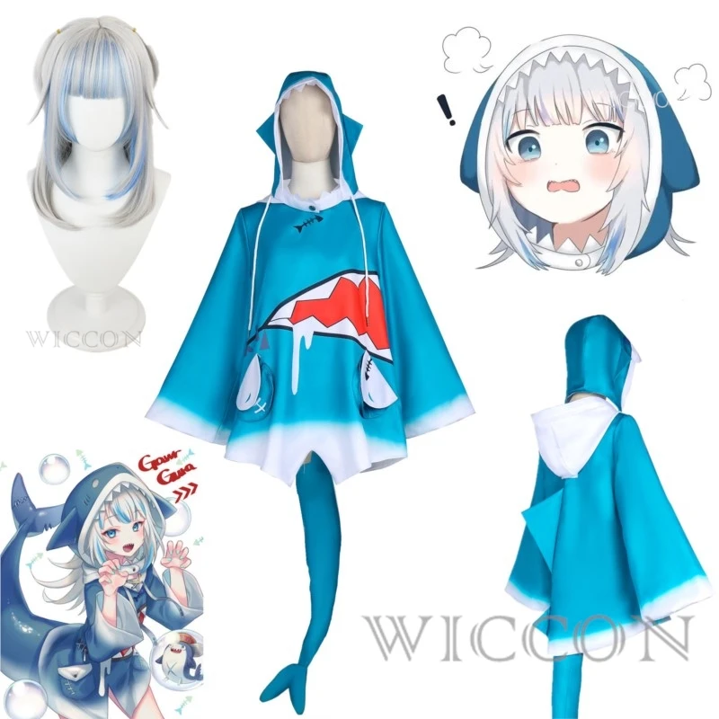 

VTuber Hololive ENG Gawr Gura Cosplay Costume Cute Shark Costume Hoodie For Women Halloween Youtuber Anime Tail Wig XXXL