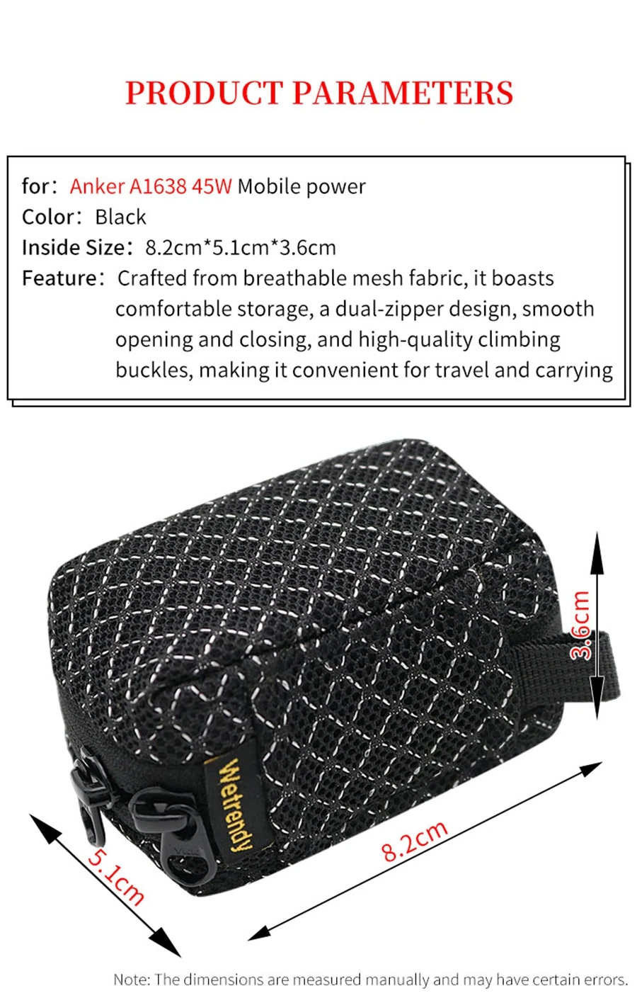 Portable Power Source Bag for Anker A1638 45W Power Bank Breathable Bag A1638 Travel Carrying Ventilate Case Portable Power Source Bag for Anker A1638 45W Power Bank Breathable Bag A1638 Travel Carrying Ventilate Case