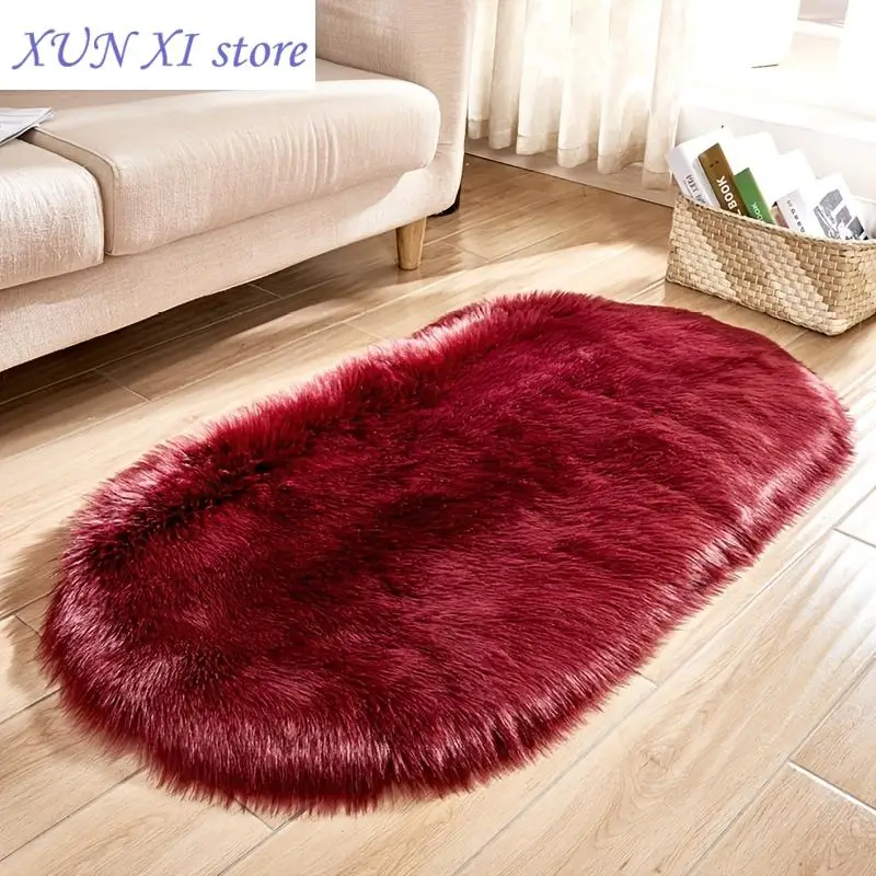 

2023 1pc Oval Faux Fur Area Rug Soft Fluffy Shaggy Rug Plush Carpet Faux Fur Rugs Floor Blanket For Bedroom Floor Living Room