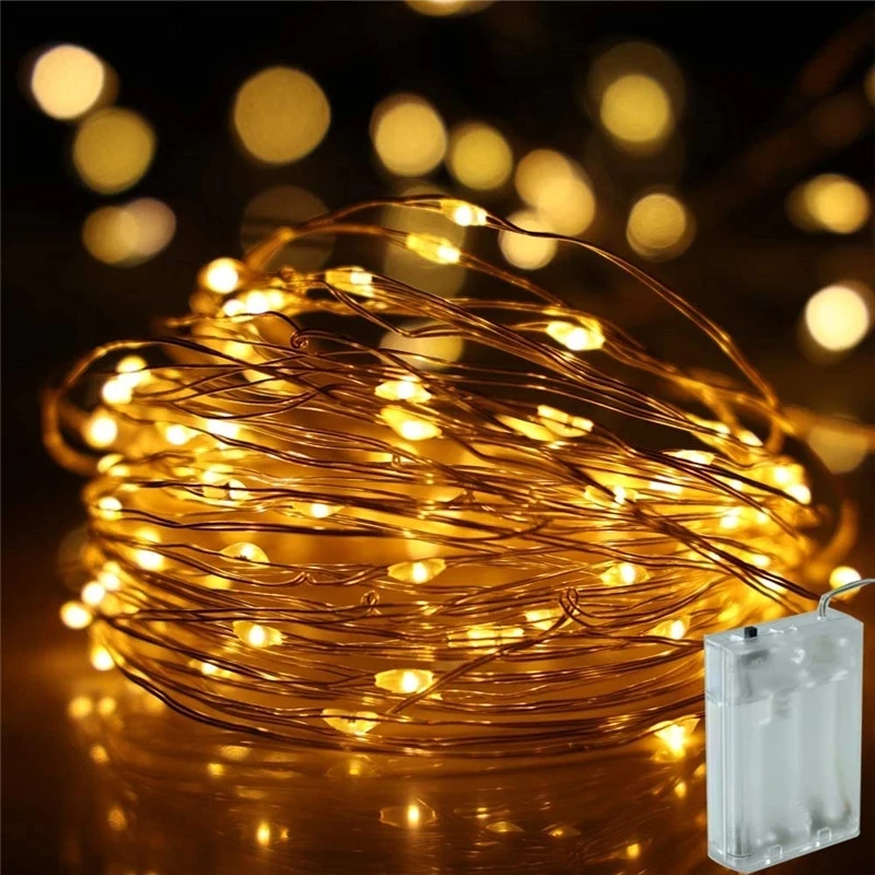 

2M 3M 5M 10M 100 Led Strings Silver Wire 3XAA Battery Operated Christmas Wedding Party Decoration LED String Fairy Lights