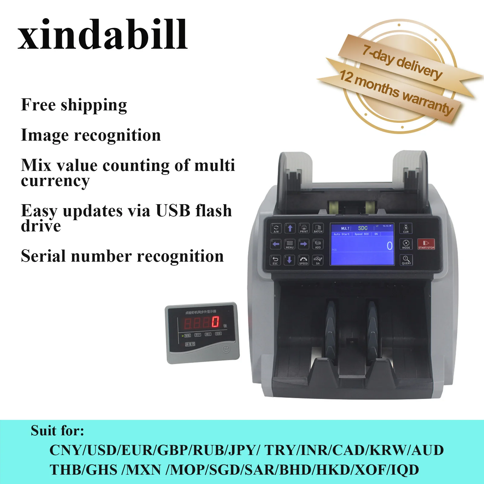 

Multi-currency CIS Mixed Value Amount Money Counter Machine Counterfeit Fake Note Cash Bill Detector Business Bank Use