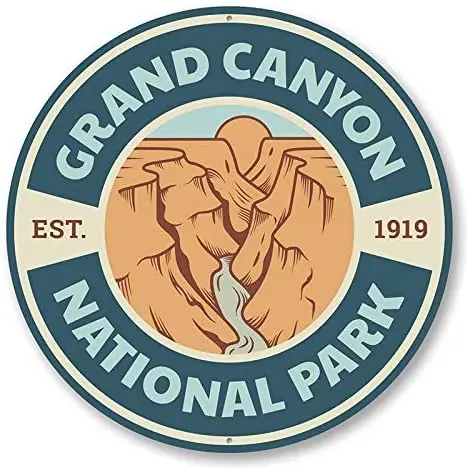 

Grand Canyon National Park Sign Round Metal Tin Sign Suitable for Home and Kitchen Bar Cafe Garage Wall Decor Retro Vintage