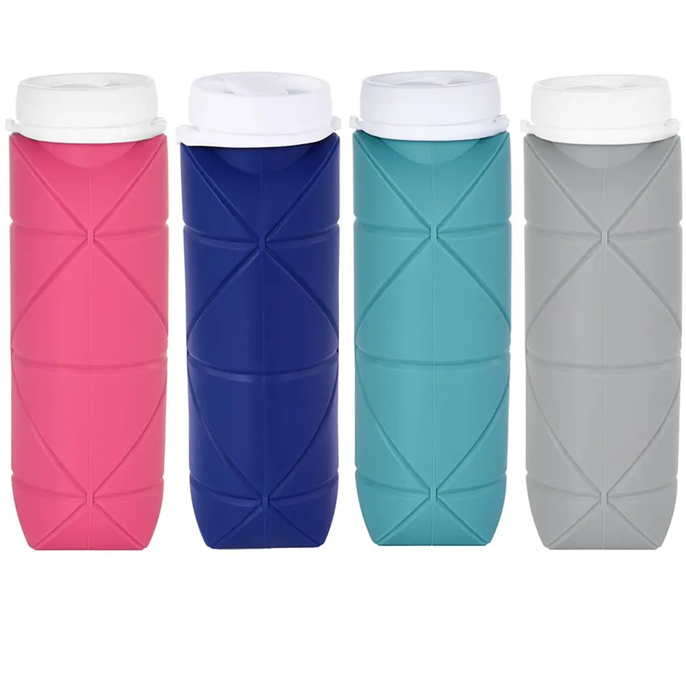 

Collapsible Water Bottles - Four-Color Mix, BPA-Free Silicone, Foldable, Lightweight 20oz. Ideal for Camping, Hiking, Travel