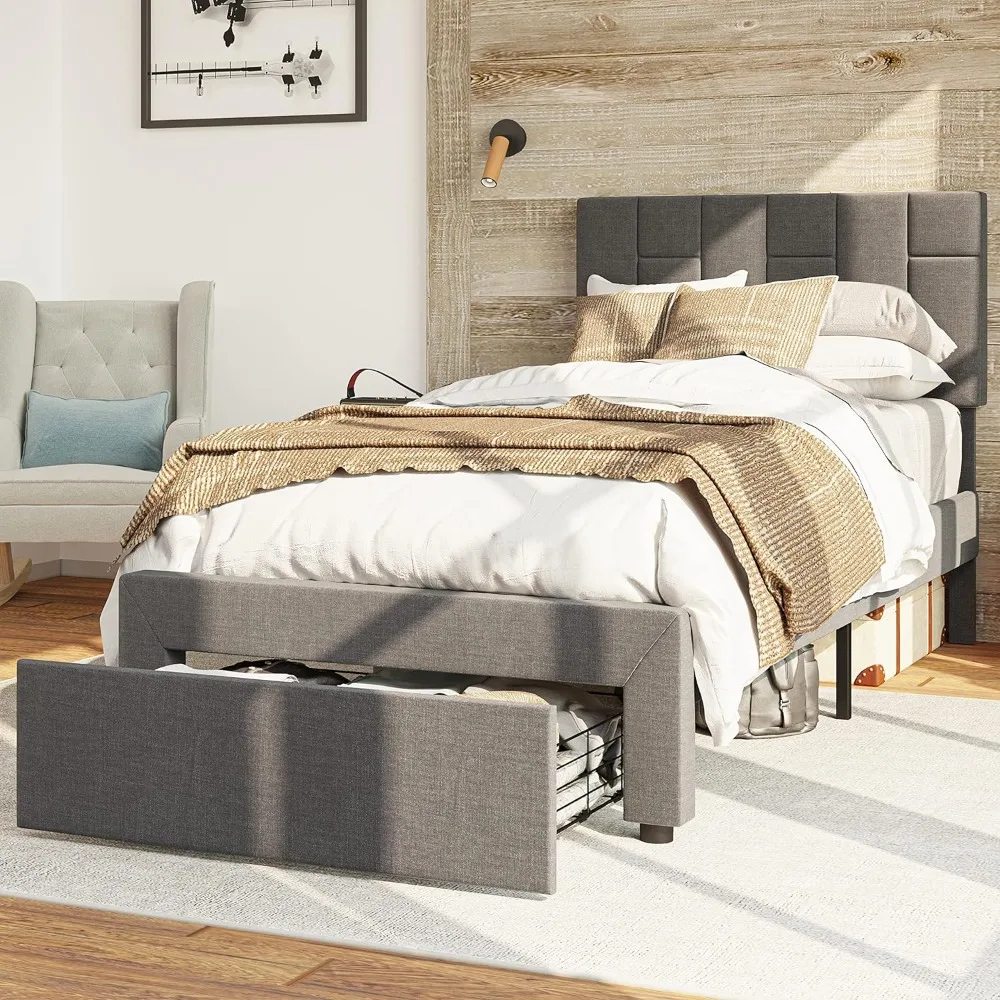 Twin Bed Frame with XL Under-Bed Drawer, Platform Upholstered with Headboard, No Box Spring Needed/Noise-Free, Grey
Twin Bed Frame with XL Under-Bed Drawer, Platform Upholstered with Headboard, No Box Spring Needed/Noise-Free, Grey